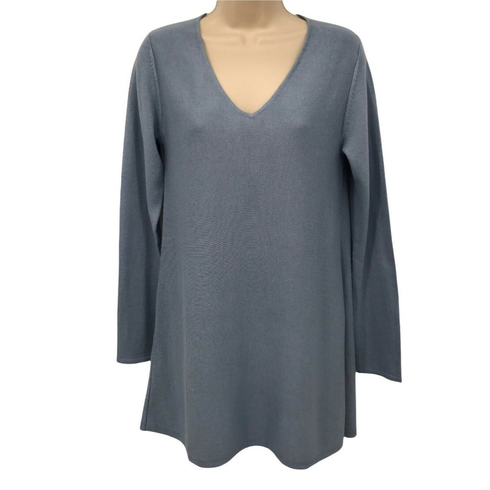 J Jill Womens Long Sleeves V Neck Pullover Breeze Blue Tunic Sweater Size XS